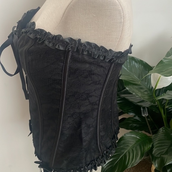 Shapewear woman black Frill Trim Bow Knot Front Lace Up corset Back Lace New 2XL - Picture 6 of 8